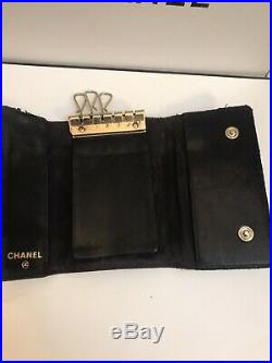 100% Authentic CHANEL CC Logo Black Caviar Skin 6 Ring Key Case