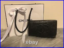 100% Authentic Chanel Black Logo Six Key Ring Keychain With Shopping Bag