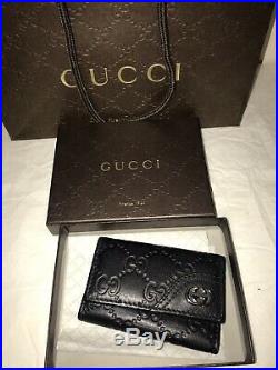 100% Authentic Gucci Guccissima Black Canvas Leather 6 Key Ring Holder Italy