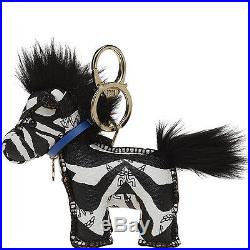 100% Authentic MCM Visetos Key Holder Key Ring Horse Black & White MYZ4SVI31BW