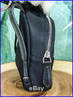$1000 FENDI Monster Black Backpack Bag Charm Purse Leather Fur Key Ring SALE
