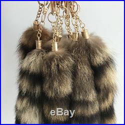 100pcs Natural Real American Raccoon Fur Tail Keychain Tassel bag charm Keyring