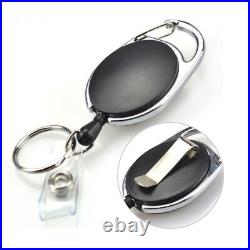 100x Lot Oval Carabiner Badge Holder Retractable Reel Key Chain with Clip, Black