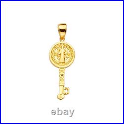 14K Two Tone Gold St San Benito Key Religious Charm Pendant For Necklace Chain