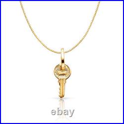 14K Yellow Gold Key Charm Pendant with 0.6mm Box Chain Necklace