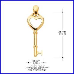 14K Yellow Gold Key &Heart Charm Pendant &1.5mm Flat Open Wheat Chain Necklace