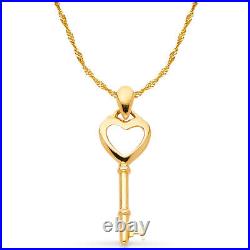 14K Yellow Gold Key to My Heart Charm Pendant & 1.2mm Singapore Chain Necklace