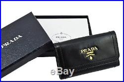 $295 PRADA Black Leather VITELLO SHINE Key Case Holder Ring Chain NEW COLLECTION