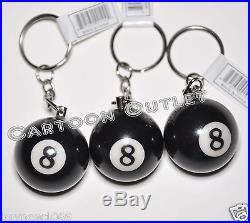 3 PCS 8 BALL KEY CHAINS RING BILLIARD POOL KEY CHAIN BLACK BALL eightball RINGS
