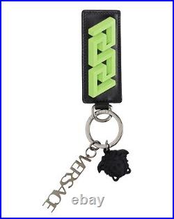 $425 New in Box Versace La Greca Medusa Key Chain Ring Black Neon Green Gunmetal