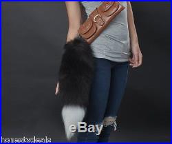 50pcs 20 Large Black Real Silver Fox Fur Tail Keychain Leather Tassel Bag charm