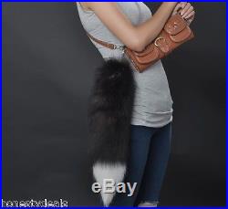50pcs 20 Large Black Real Silver Fox Fur Tail Keychain Leather Tassel Bag charm