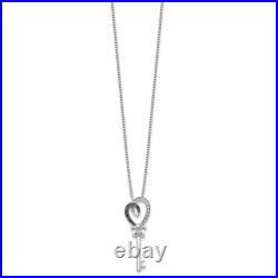 925 Sterling Silver Black White Diamond Heart Key 18 inch Chain Necklace 2 in