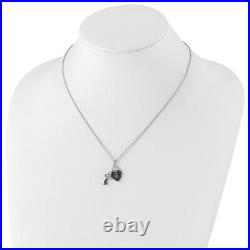 925 Sterling Silver Black White Diamond Heart Key Necklace 18 with 2 Extender
