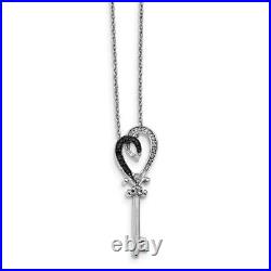 925 Sterling Silver Rhod Plated Black White Diamond Heart Key Pendant Charm