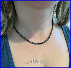 AAA Certified 30 ct 4 mm 18 inches Black Diamond Tennis Necklace In 925