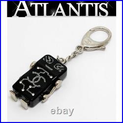 AUTH CHANEL CC Camelia Robot Black Key Chain with box and storage cloth Japan