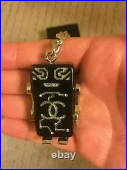 AUTH CHANEL CC Camelia Robot Black Key Chain with box and storage cloth MINT