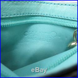 AUTH CHANEL coin purse with key chain coin purse Calf Hair Black/Turquoise 0226