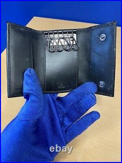 AUTH Fendi Zucca Canvas Pattern Black Leather Key Case Chain Holder US SELLER