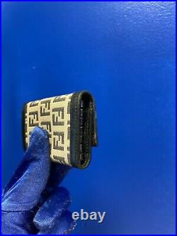AUTH Fendi Zucca Canvas Pattern Black Leather Key Case Chain Holder US SELLER