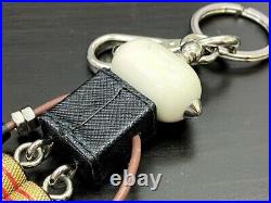 AUTH Prada Keyring Bag Charm Key Holder Robot Logo Black A-1732