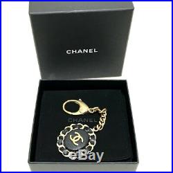 AUTHENTIC CHANEL CC Bag Charm B16B Key Holder Black x Soft Gold Chain/Leather