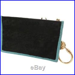 AUTHENTIC CHANEL Coin Case with Key Chain Black Turquoise Grade AB USED -CJ