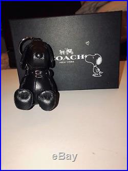 AUTHENTIC COACH x PEANUTS SNOOPY BLACK LEATHER LARGE KEY FOB, VERY RARE