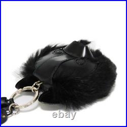 AUTHENTIC Dior cookie key ring Dog Calfskin Fur Keyring Bag Charm Silver D