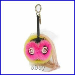AUTHENTIC FENDI Bag bugs 7AR399 charm Pink yellow studs key chain Monster