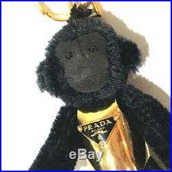 AUTHENTIC PRADA Bag Charm Monkey Motif Mohaya Key Ring Holder Black 1T0032