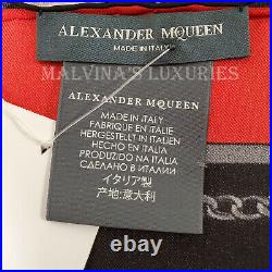 Alexander Mcqueen Scarf Skull Key Chain Print Black Red Silk Square 35