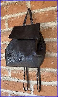 Alice and Olivia Black Leather Backpack Purse Chain Straps Key Fob Change Purse