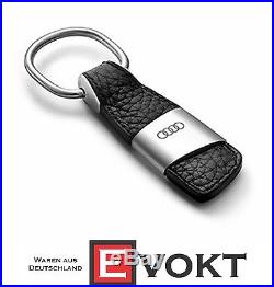 Audi Key Ring Keyring Metal & Black Cow Leather Best Gift Genuine New