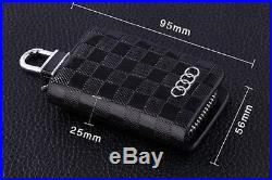 Audi Leather Car Key Keychain Fob Case Holder Zipper Case Cover Black