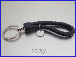 Auth BOTTEGA VENETA Intrecciato Key Ring Holder Black/Silvertone Leather e49436a