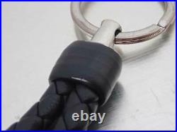Auth BOTTEGA VENETA Intrecciato Key Ring Holder Black/Silvertone Leather e49436a