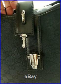 Auth Black Gucci Monogram GG Piston Lock Hobo Shoulder/Crossbody & Key Chain