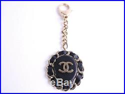 Auth CHANEL CC Chain Around Key Holder Bag Charm GP Leather Gold Black B16B 9899