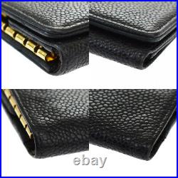 Auth CHANEL CC Logo 6 Hooks Key Case Caviar Skin Leather Black Vintage 02MH176