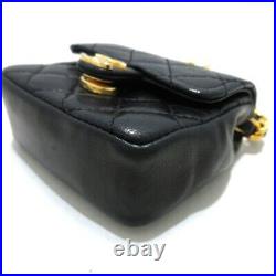 Auth CHANEL Mini Matelasse Black Lambskin Bag Charm Gold Hardware Bag Charm