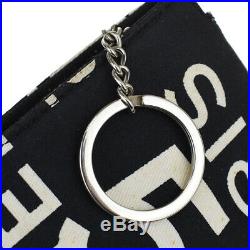 Auth CHANEL No. 5 Logos Key Chain Pouch Bag Canvas Black Silver Italy 67BQ118