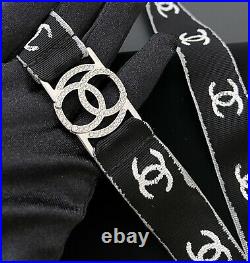 Auth Chanel Black CC Logo Lanyard 2017 Runway Collection