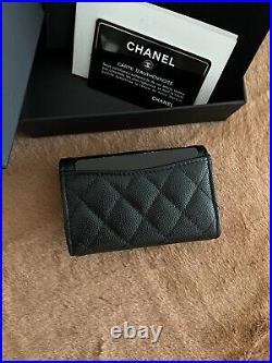Auth Chanel Black Caviar 4 Ring Key Holder with Silver hdw -Excellent