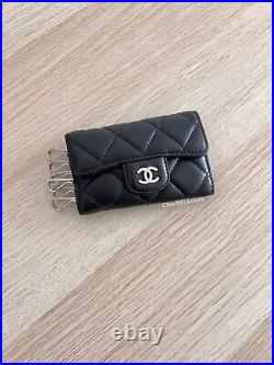 Auth Chanel Classic Black 6 Ring Key Holder with Silver hdw