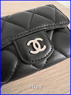 Auth Chanel Classic Black 6 Ring Key Holder with Silver hdw