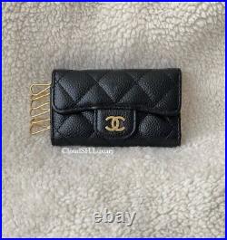 Auth Chanel Classic Black Caviar 6 Ring Key Holder with Gold Hdw