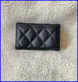 Auth Chanel Classic Black Caviar 6 Ring Key Holder with Gold Hdw