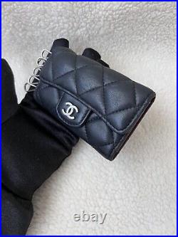 Auth Chanel Classic Black Lambskin 6 Ring Key Holder with Silver hdw